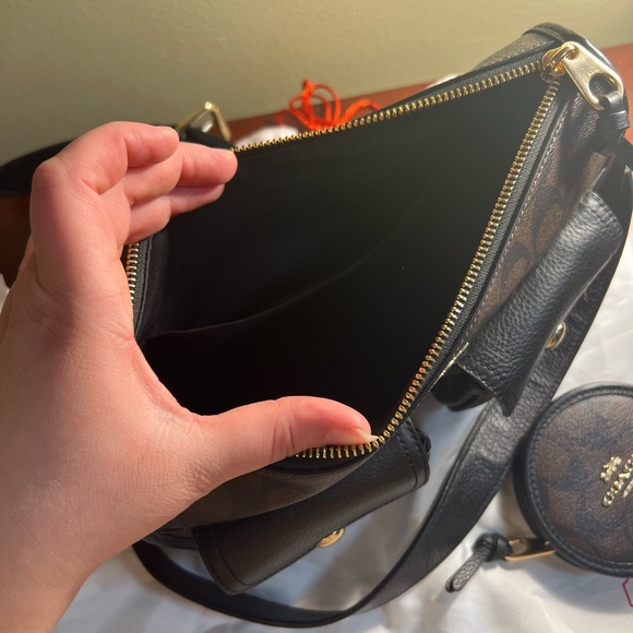 COACH Pennie Signature Canvas Women's Crossbody Bag with Coin Case - Brown/Black - Picture 14 of 15